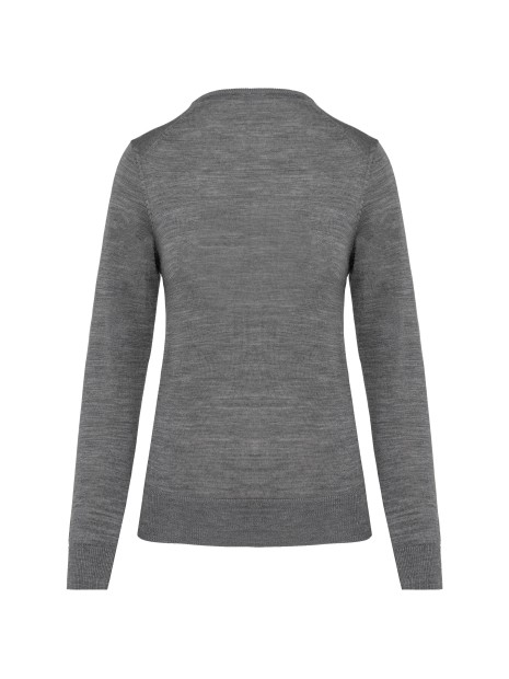 KARIBAN Pull Mérinos col V femme grey heather personnalisable