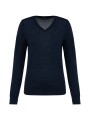 KARIBAN Pull Mérinos col V femme bleu marine profond personnalisable