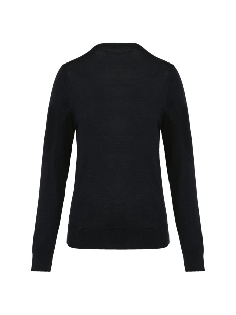 KARIBAN Pull Mérinos col V femme noir personnalisable
