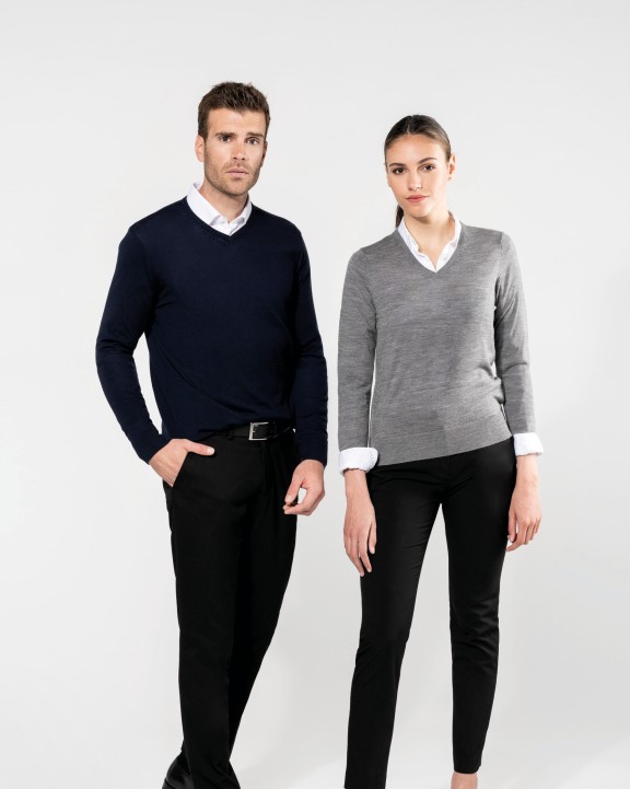 KARIBAN Merino-Damenpullover mit V-Ausschnitt Pullover personalisierbar