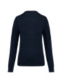 KARIBAN Pull Mérinos col V femme bleu marine profond personnalisable