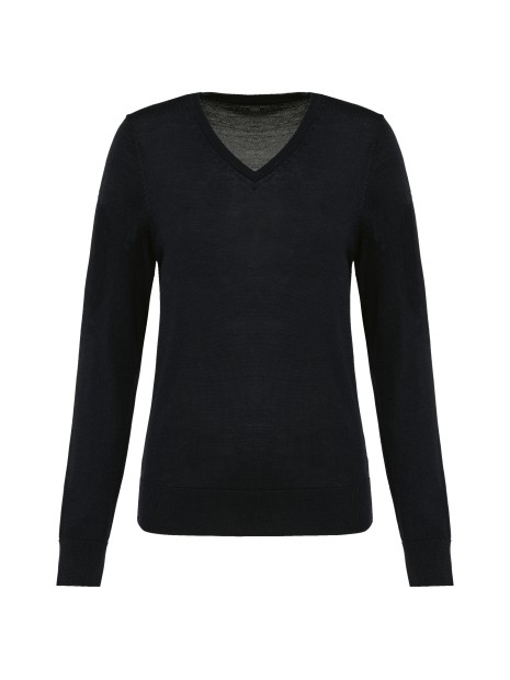KARIBAN Pull Mérinos col V femme noir personnalisable