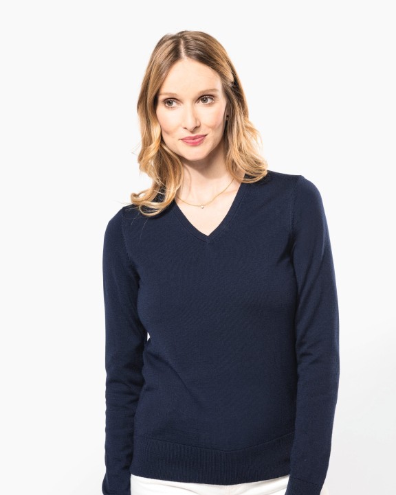 KARIBAN Merino-Damenpullover mit V-Ausschnitt Pullover personalisierbar