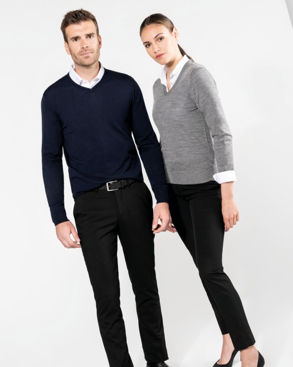 KARIBAN Merino-Damenpullover mit V-Ausschnitt Pullover personalisierbar