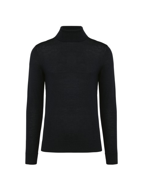 KARIBAN Pull Mérinos col roulé homme noir personnalisable