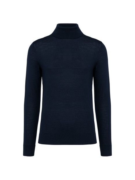 KARIBAN Pull Mérinos col roulé homme bleu marine profond personnalisable
