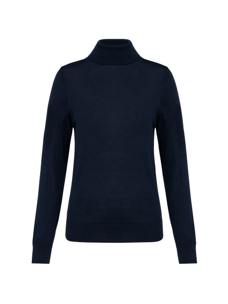 KARIBAN Pull Mérinos col roulé femme bleu marine profond personnalisable