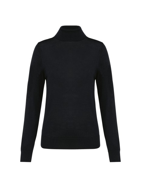 KARIBAN Pull Mérinos col roulé femme noir personnalisable