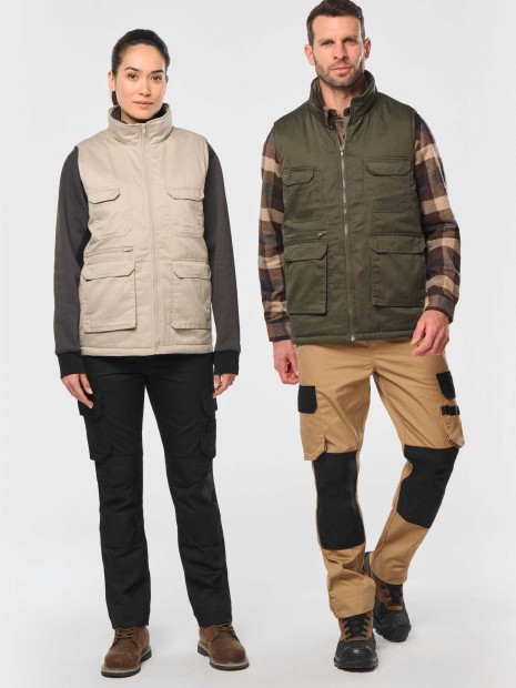Vestes à personnaliser WK. DESIGNED TO WORK Gilet polycoton multipoches rembourré unisexe 