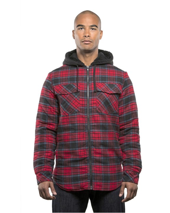 Veste personnalisable BURNSIDE Men´s Flannel Jacket With Sherpa Hoodie