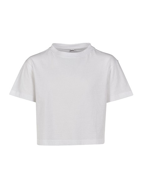BUILD YOUR BRAND Girls Cropped Jersey Tee blanc personnalisable