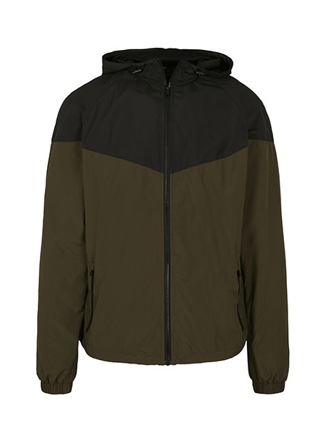 BUILD YOUR BRAND 2-Tone Tech Windrunner dark olive/black personnalisable