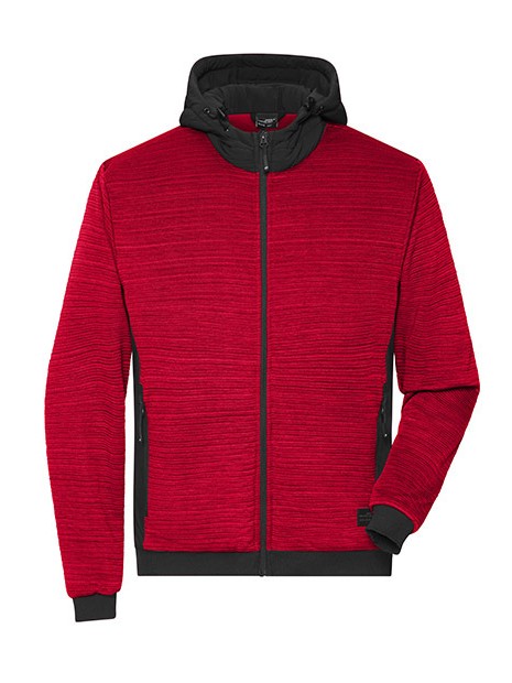 JAMES & NICHOLSON Men´s Padded Hybrid Jacket RED MELANGE/BLACK personnalisable