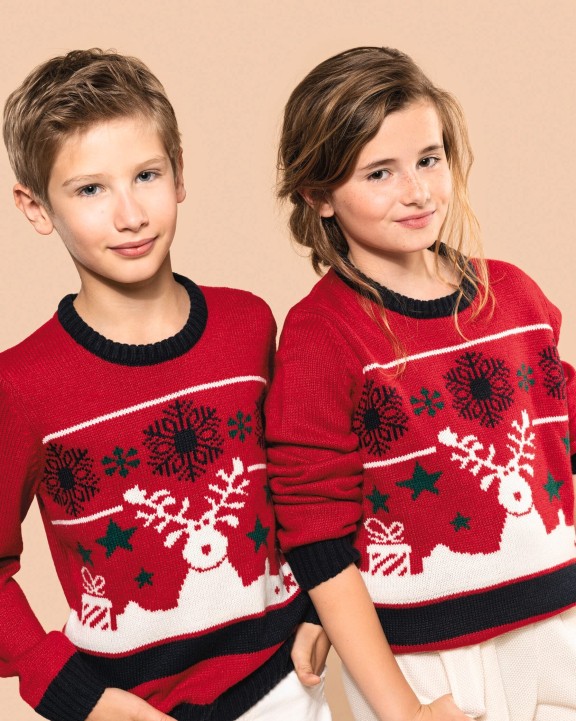 KARIBAN Weihnachtspullover mit Rundhalsausschnitt für Kinder Pullover personalisierbar