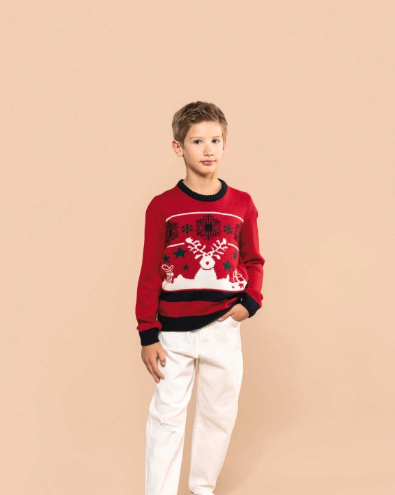KARIBAN Weihnachtspullover mit Rundhalsausschnitt für Kinder Pullover personalisierbar