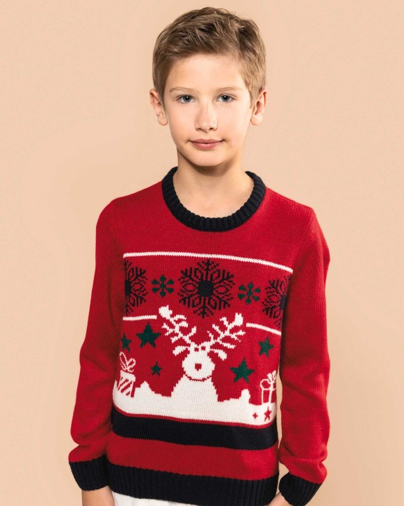KARIBAN Weihnachtspullover mit Rundhalsausschnitt für Kinder Pullover personalisierbar