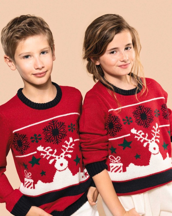 KARIBAN Weihnachtspullover mit Rundhalsausschnitt für Kinder Pullover personalisierbar