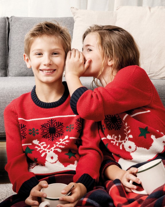 Pull personnalisable KARIBAN Pullover col rond de Noël enfant