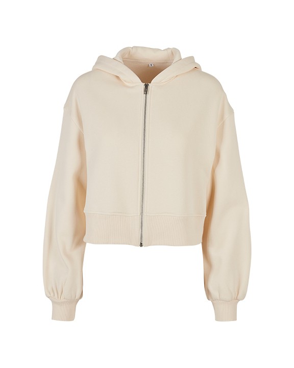 BUILD YOUR BRAND Ladies Short Oversized Zip Jacket Sweatshirt personalisierbar
