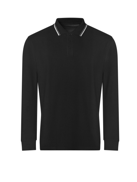 AWDIS Long Sleeve Tipped 100 Polo deep black/white personnalisable