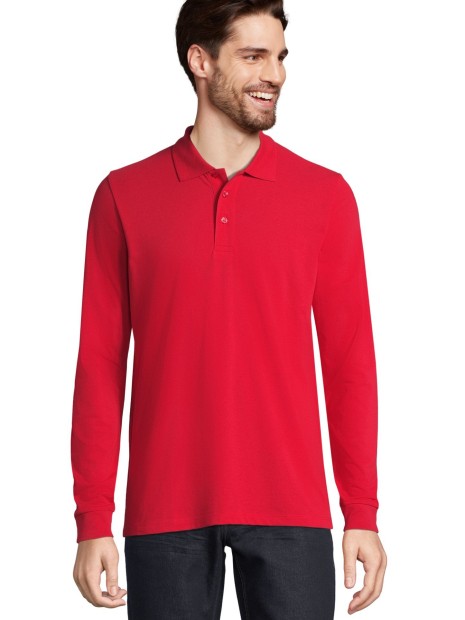 Polos à personnaliser SOL'S Unisex Long Sleeve Polycotton Polo Shirt rouge