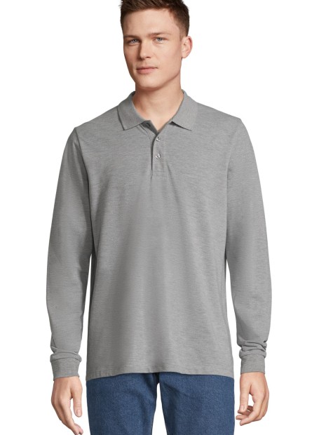 Polos à personnaliser SOL'S Unisex Long Sleeve Polycotton Polo Shirt gris chiné