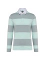 KARIBAN Polo rugby rayé manches longues unisexe light grey / ice mint stripes personnalisable