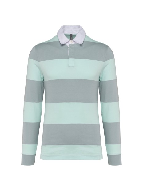 KARIBAN Polo rugby rayé manches longues unisexe light grey / ice mint stripes personnalisable