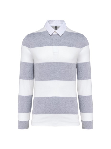 KARIBAN Polo rugby rayé manches longues unisexe oxford grey / white stripes personnalisable
