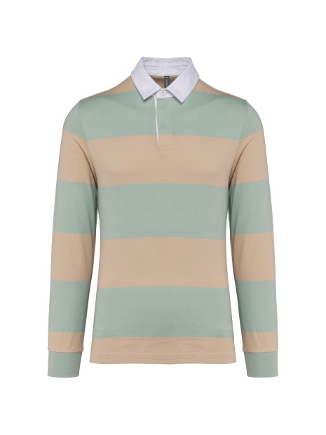 KARIBAN Polo rugby rayé manches longues unisexe sage / light sand stripes personnalisable