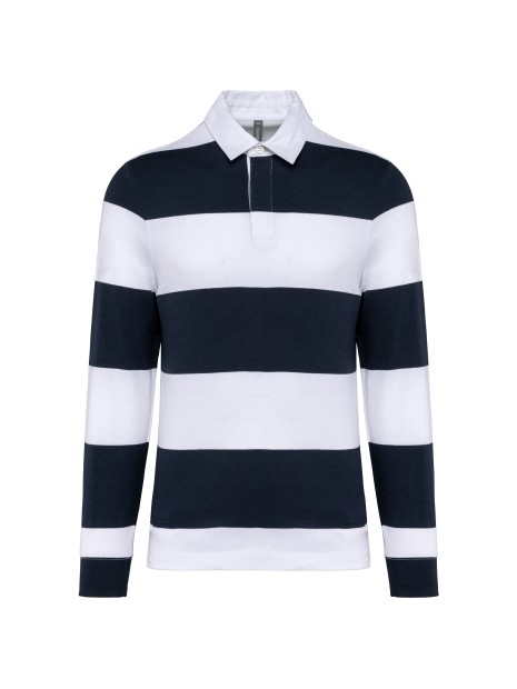 KARIBAN Polo rugby rayé manches longues unisexe navy / white stripes personnalisable