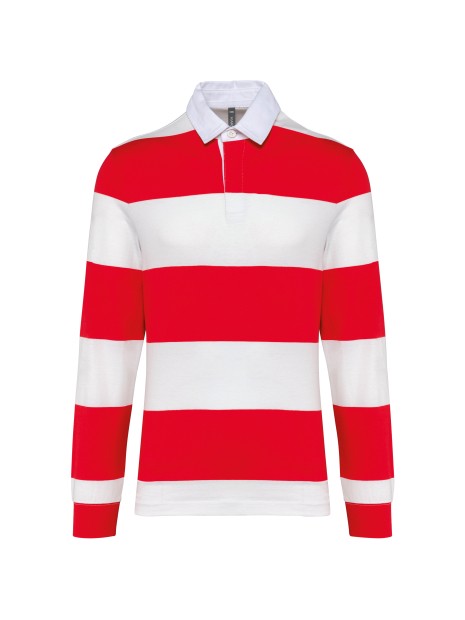 KARIBAN Polo rugby rayé manches longues unisexe red / white stripes personnalisable
