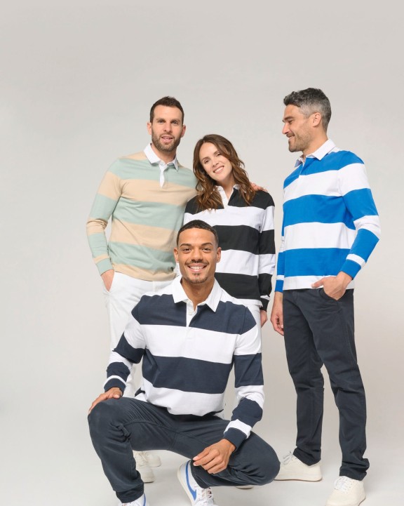 Poloshirt KARIBAN Gestreepte uniseks polo lange mouwen voor bedrukking &amp; borduring