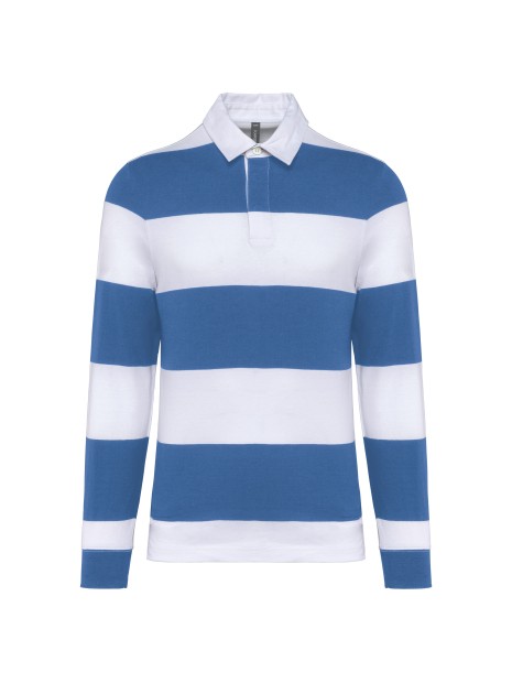 KARIBAN Polo rugby rayé manches longues unisexe light royal blue / white stripes personnalisable