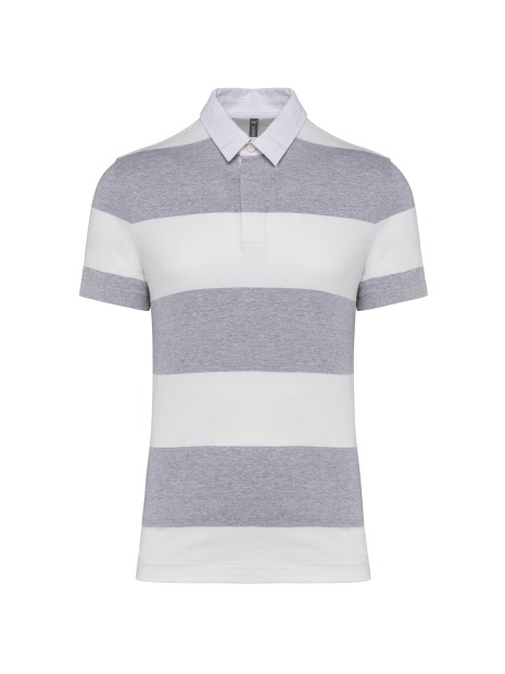 KARIBAN Polo rugby rayé manches courtes unisexe oxford grey / white stripes personnalisable