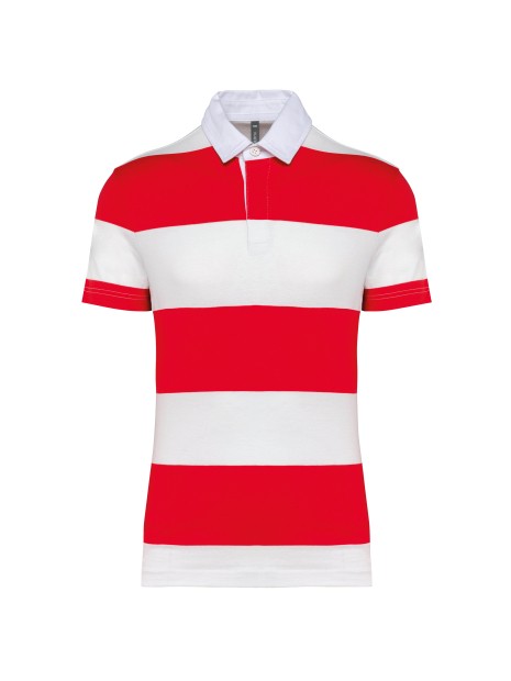KARIBAN Polo rugby rayé manches courtes unisexe red / white stripes personnalisable