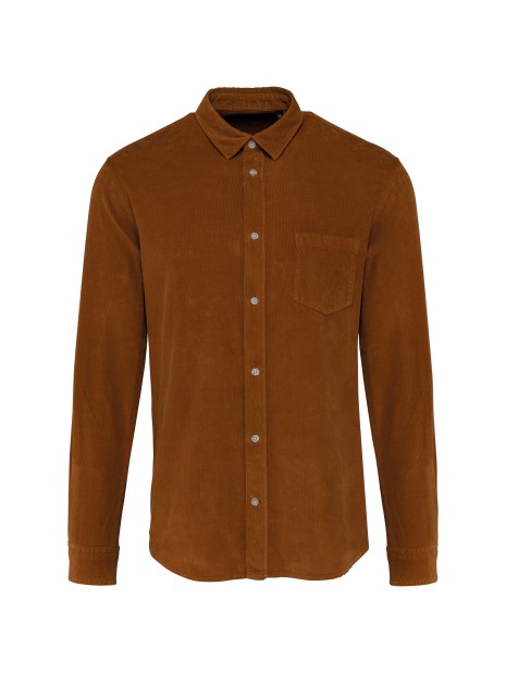 KARIBAN Chemise manches longues en velours homme washed brandy personnalisable
