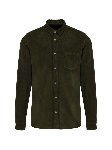 KARIBAN Chemise manches longues en velours homme washed dusky khaki personnalisable