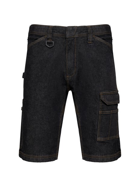 WK. DESIGNED TO WORK Bermuda denim multipoches homme black rinse personnalisable