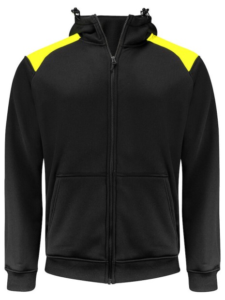 PROJOB 2133 SWEATSHIRT POLYESTER PRIO A/ CAPUCHE noir/jaune personnalisable