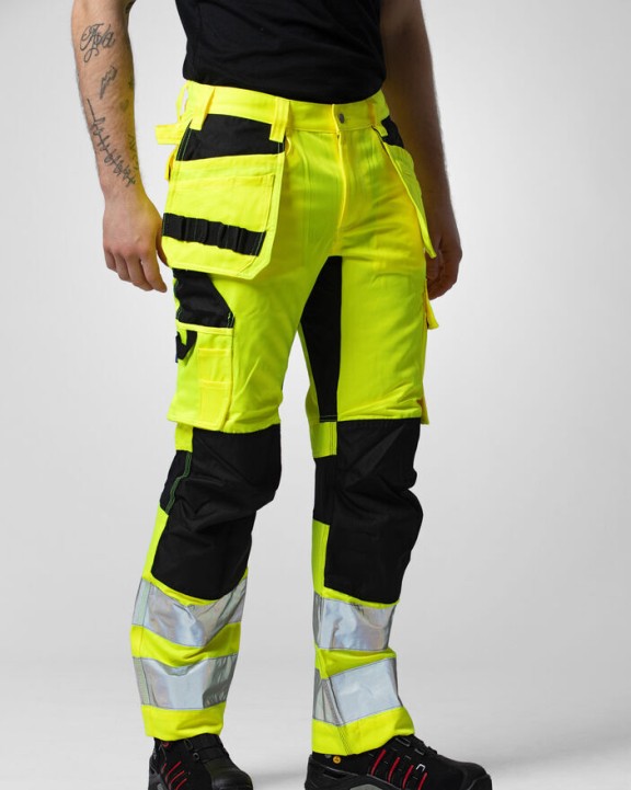 Broek PROJOB 6570 SIGNALISATIE STRETCHBROEK MET KNIEZAKKEN EN SPIJKERZAKKEN EN ISO 20471 KLASSE 2 voor bedrukking &amp; borduring
