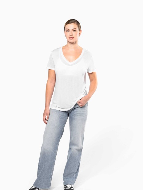 T-Shirts à personnaliser KARIBAN T-shirt Lyocell TENCEL™ col V manches courtes femme 