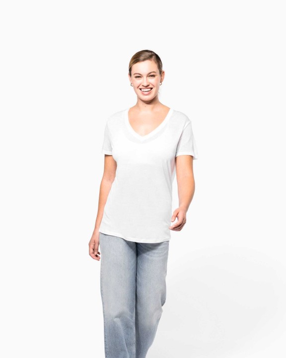 T-shirt personnalisable KARIBAN T-shirt Lyocell TENCEL™ col V manches courtes femme