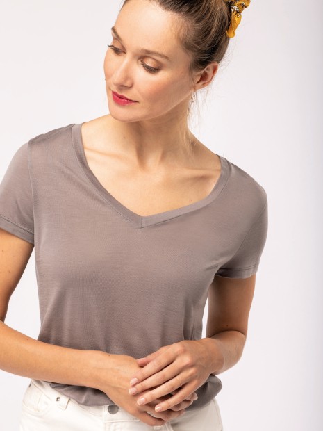 T-Shirts à personnaliser KARIBAN T-shirt Lyocell TENCEL™ col V manches courtes femme 
