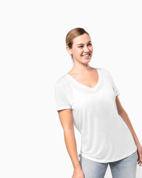 T-shirt personnalisable KARIBAN T-shirt Lyocell TENCEL™ col V manches courtes femme