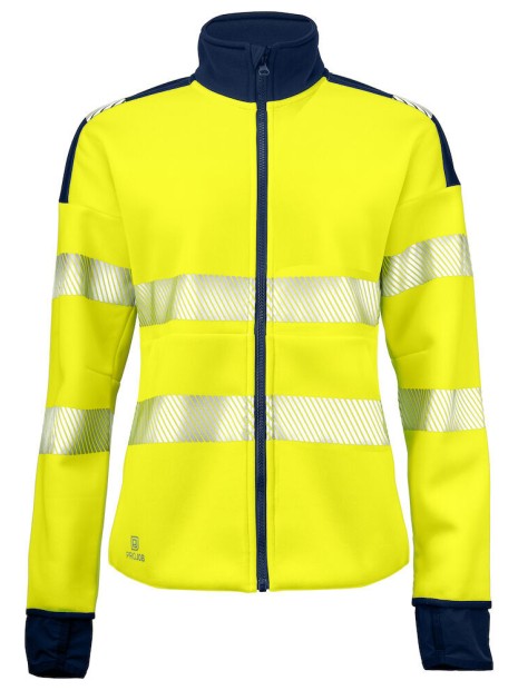 PROJOB 6111 SWEATSHIRT FULL ZIP FEMME EN ISO 20471 3/2 jaune/bleu marine personnalisable