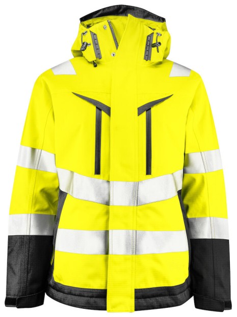 PROJOB 6449 PARKA SOFTSHELL POLYCOTON DOUBLEE FEMME - EN ISO 20471 CLASSE 3/2 jaune/noir personnalisable