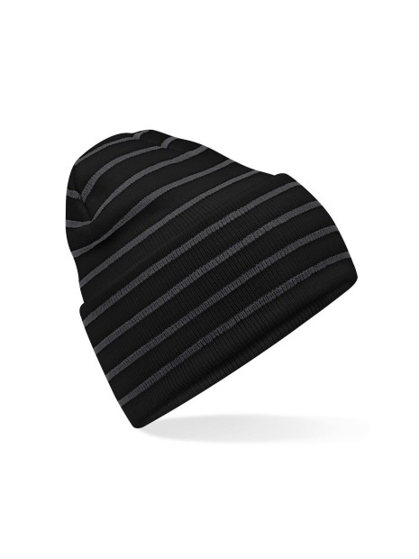 BEECHFIELD ORIGINAL DEEP CUFFED STRIPED BEANIE noir/gris graphite personnalisable