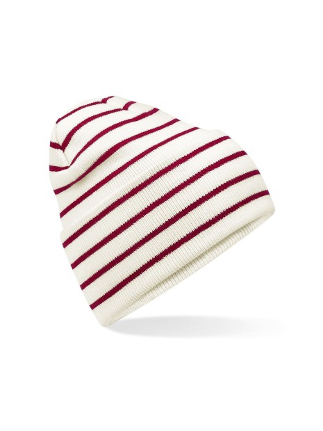 BEECHFIELD ORIGINAL DEEP CUFFED STRIPED BEANIE soft white/classic red personnalisable