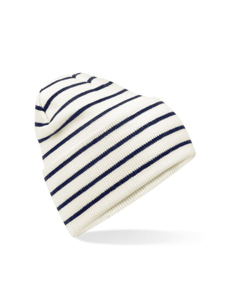 BEECHFIELD ORIGINAL DEEP CUFFED STRIPED BEANIE soft white/french navy personnalisable